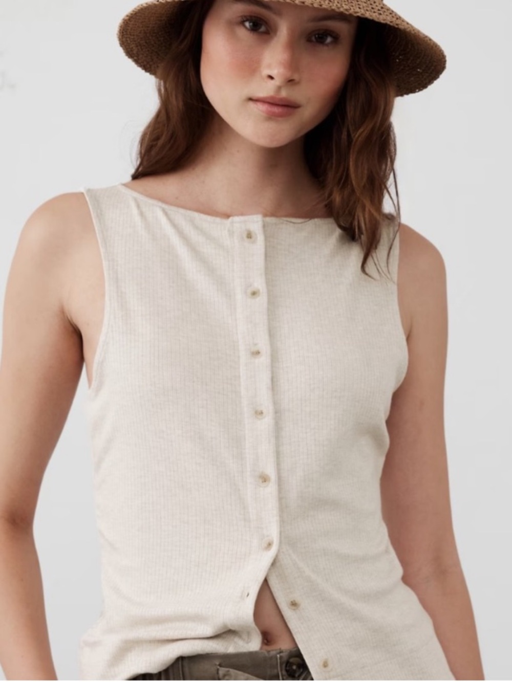 Banana republic heather grey button up tank top Size M